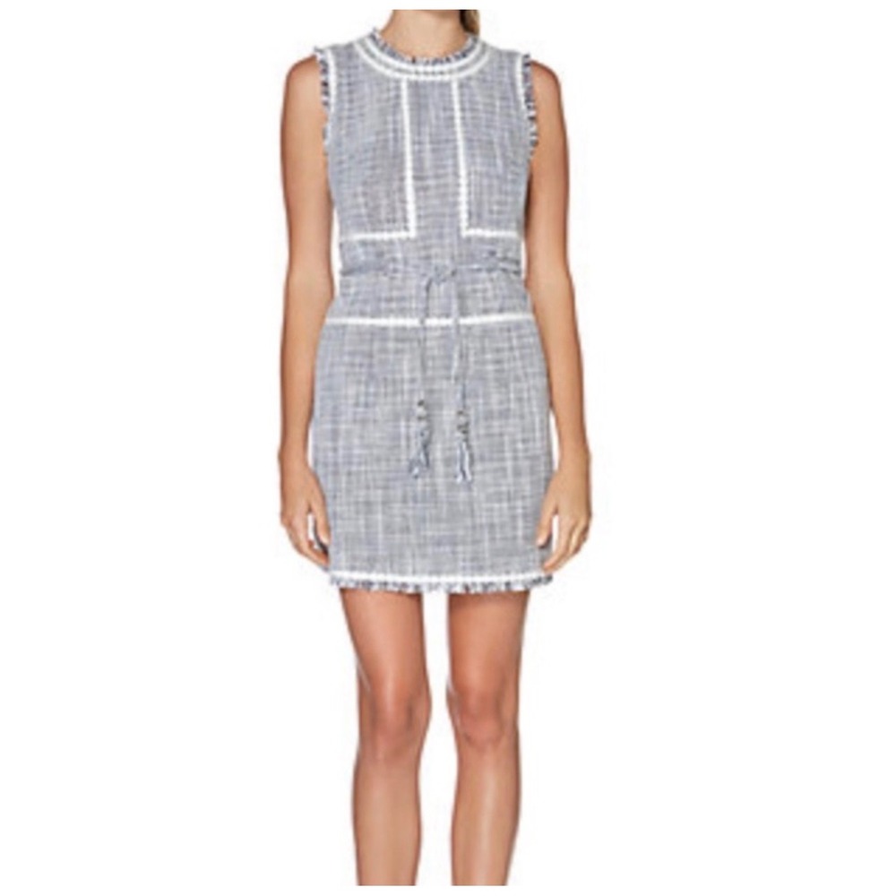 Laundry by Shelli Segal Navy White Tweed Shift Dress Club Chic Old Money Size 4
